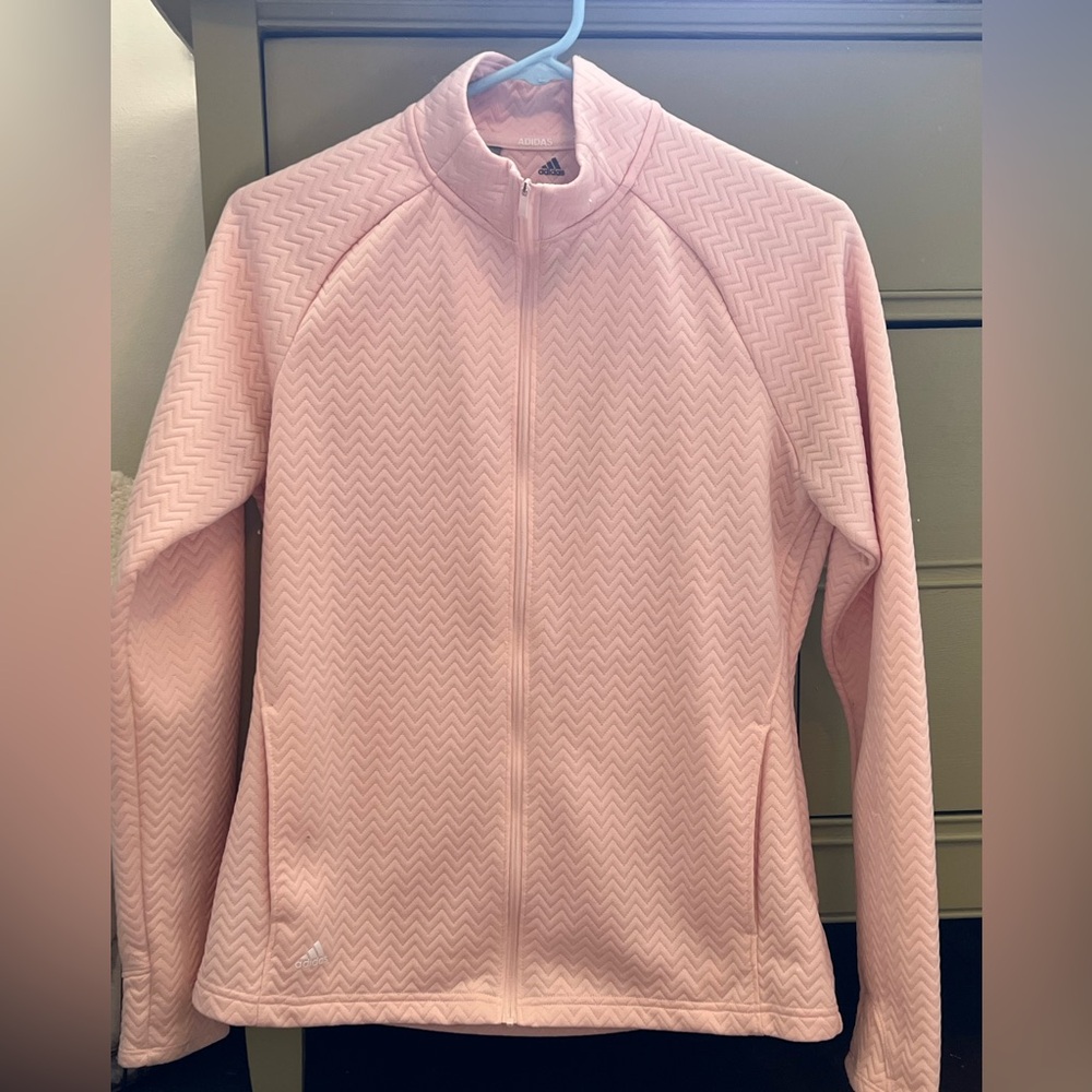 Adidas medium zip up textured chevron jacket for golf/exercise peach